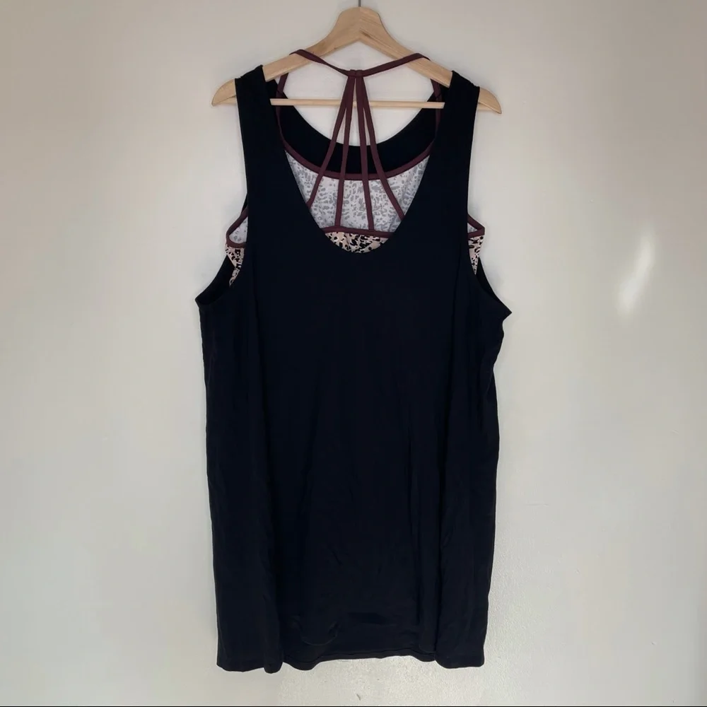 Simply Cacique Black Pajama Sleep Shirt Chemise Tank Bra Animal Print - Picture 3 of 9